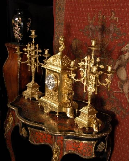 fig 2. Superb Large Brass Clock Set ~ French - Circa 1870 ~